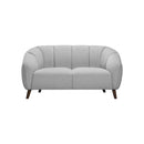 SOFA ESTACIONARIO DE DOS ASIENTOS EN TELA GRIS Y PATAS MARRONES