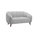 SOFA ESTACIONARIO DE DOS ASIENTOS EN TELA GRIS Y PATAS MARRONES
