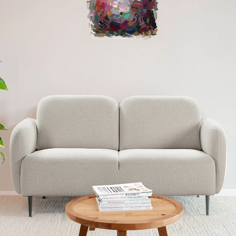 SOFA ESTACIONARIO DE DOS ASIENTOS EN TELA GRIS Y PATAS NEGRAS