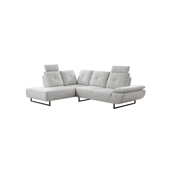 SOFA SECCIONAL ESTACIONARIO EN TELA GRIS Y PATAS NEGRAS