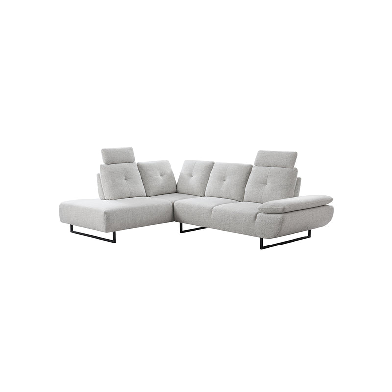 SOFA SECCIONAL ESTACIONARIO EN TELA GRIS Y PATAS NEGRAS