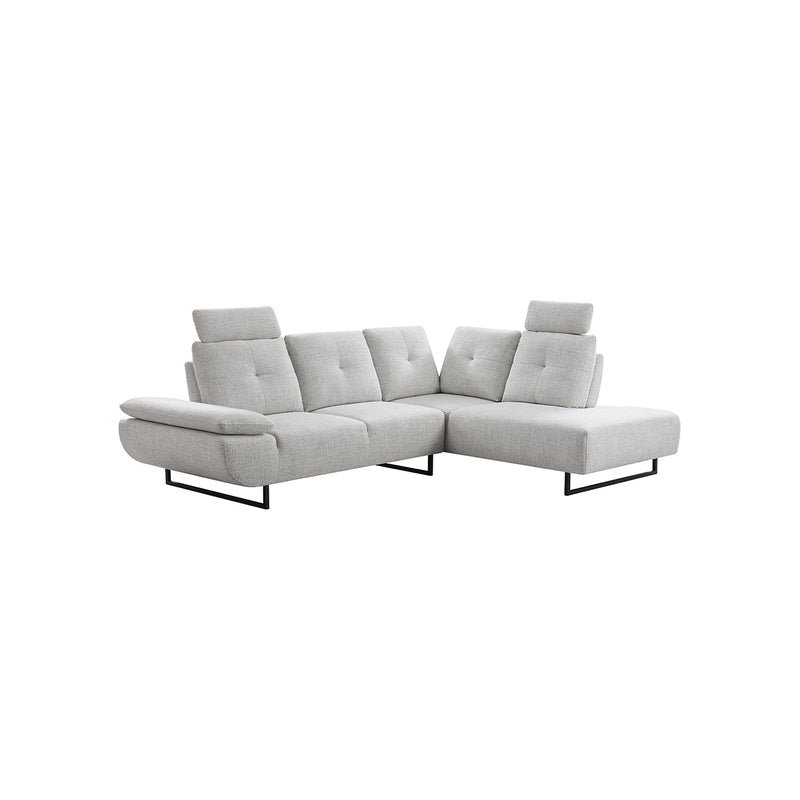 SOFA SECCIONAL ESTACIONARIO EN TELA GRIS Y PATAS NEGRAS