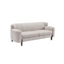 SOFA ESTACIONARIO DE TRES ASIENTOS EN TELA BEIGE Y PATAS MARRONES