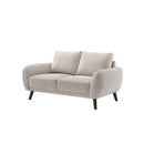 SOFA ESTACIONARIO DE 2 ASIENTOS EN TELA BEIGE Y PATAS MADERA MARRON
