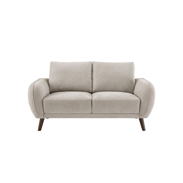 SOFA ESTACIONARIO DE 2 ASIENTOS EN TELA BEIGE Y PATAS MADERA MARRON