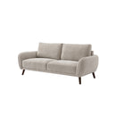 SOFA ESTACIONARIO DE 3 ASIENTOS EN TELA BEIGE Y PATAS MADERA MARRON