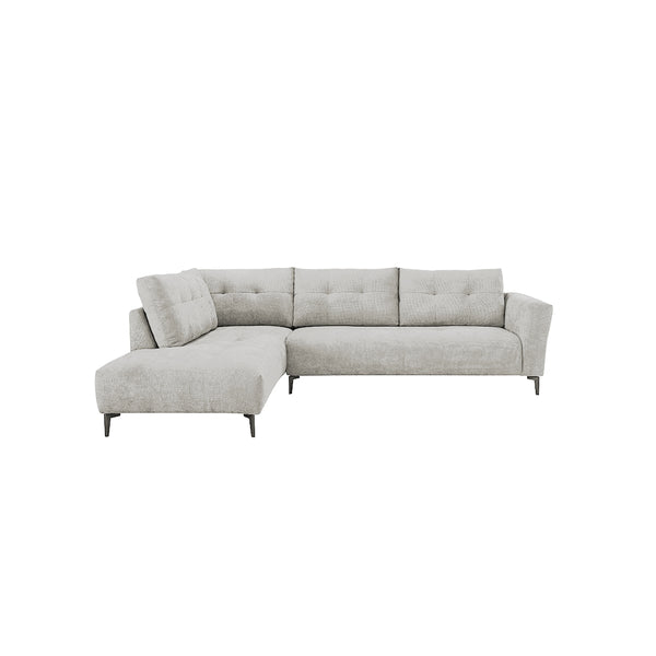 SOFA SECCIONAL EN TELA TEXTURIZADA BLANCA Y PATAS NEGRAS