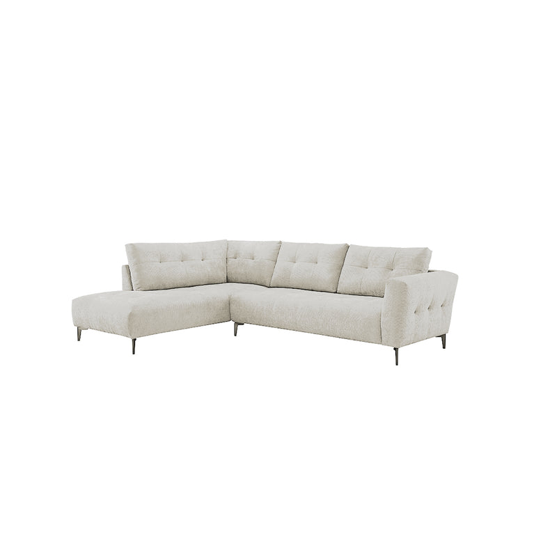 SOFA SECCIONAL EN TELA TEXTURIZADA BLANCA Y PATAS NEGRAS