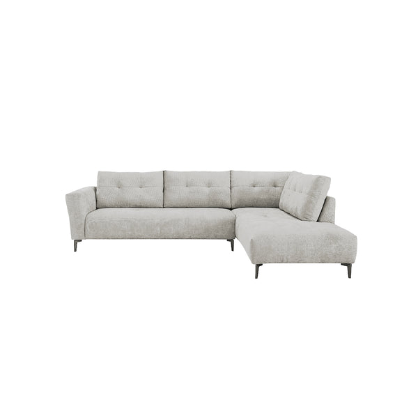 SOFA SECCIONAL EN TELA TEXTURIZADA BLANCA Y PATAS NEGRAS