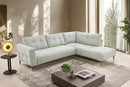SOFA SECCIONAL EN TELA TEXTURIZADA BLANCA Y PATAS NEGRAS