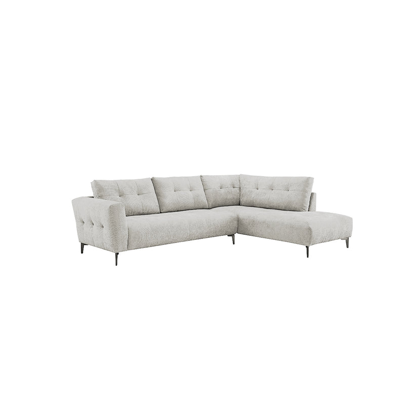 SOFA SECCIONAL EN TELA TEXTURIZADA BLANCA Y PATAS NEGRAS