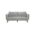 SOFA ESTACIONARIO DE TRES ASIENTOS EN TELA GRIS Y PATAS MARRONES