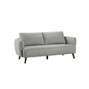 SOFA ESTACIONARIO DE TRES ASIENTOS EN TELA GRIS Y PATAS MARRONES