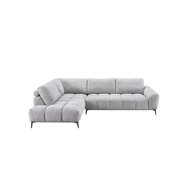 SOFA SECCIONAL ESTACIONARIO EN TELA GRIS Y PATAS CROMADAS