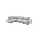 SOFA SECCIONAL ESTACIONARIO EN TELA GRIS Y PATAS CROMADAS