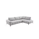 SOFA SECCIONAL ESTACIONARIO EN TELA GRIS Y PATAS CROMADAS