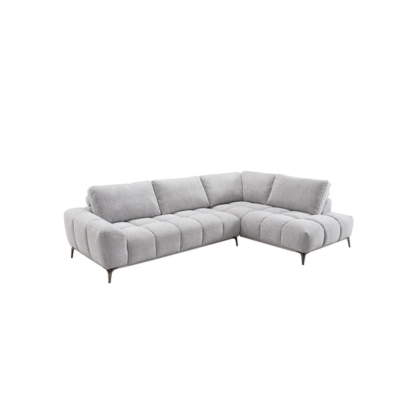 SOFA SECCIONAL ESTACIONARIO EN TELA GRIS Y PATAS CROMADAS