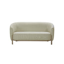SOFA ESTACIONARIO DE DOS ASIENTOS EN TELA BEIGE Y PATAS ACABADO DE MADERA NATURAL