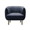 BUTACA ESTACIONARIA EN TELA AZUL Y PATAS NATURALES