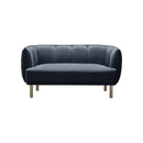 SOFA ESTACIONARIO DE DOS ASIENTOS EN TELA AZUL Y PATAS NATURALES