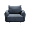 BUTACA ESTACIONARIA EN TELA AZUL Y PATAS NATURALES