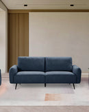 SOFA ESTACIONARIO DE TRES ASIENTOS EN TELA GRIS Y PATAS NEGRAS