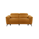 SOFA RECLINABLE ELECTRICO DE DOS ASIENTOS EN PIEL SINTETICA NARANJA Y PATAS CROMADAS