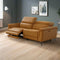 SOFA RECLINABLE ELECTRICO DE TRES ASIENTOS EN PIEL SINTETICA NARANJA Y PATAS CROMADAS