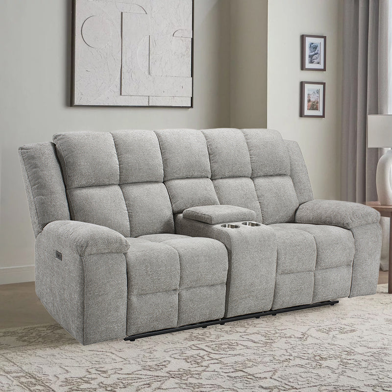 SOFA RECLINABLE ELECTRICO DE DOS ASIENTOS EN TELA GRIS