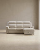 SOFA SECCIONAL RECLINABLE ELECTRICO EN TELA BEIGE CON ALMACENAMIENTO EN EL CHAISE