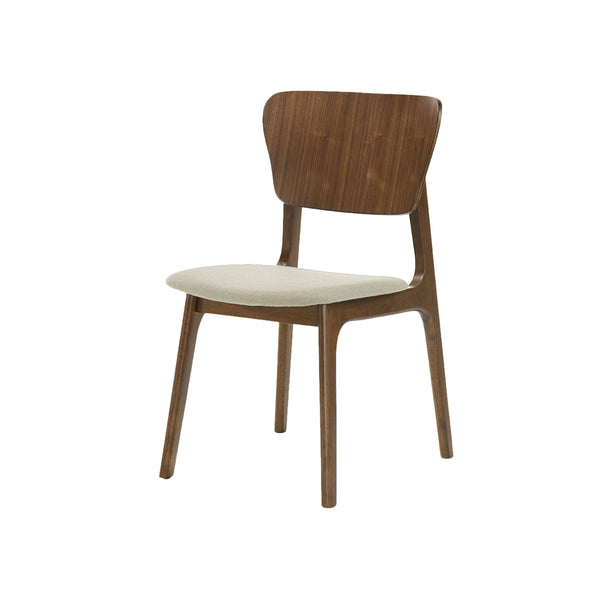 SILLA DE COMEDOR EN TELA BEIGE Y PATAS ACABADO EN MADERA