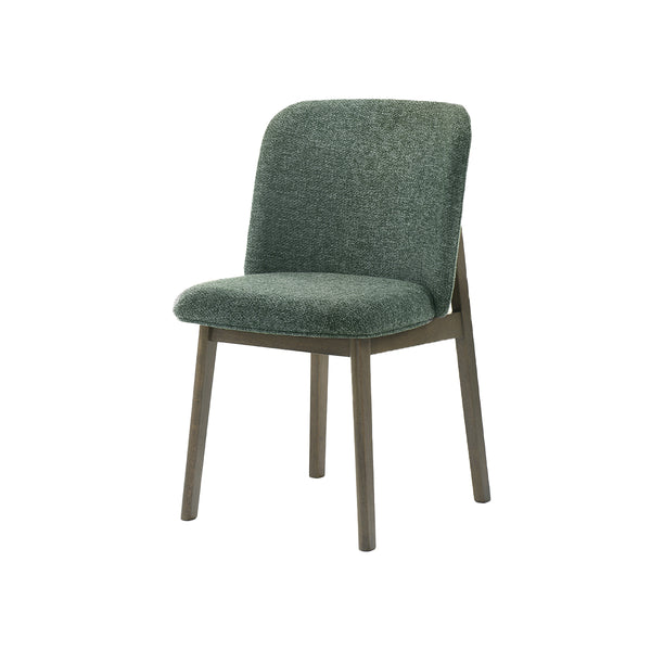 SILLA DE COMEDOR EN TELA VERDE Y ACABADO DE MADERA
