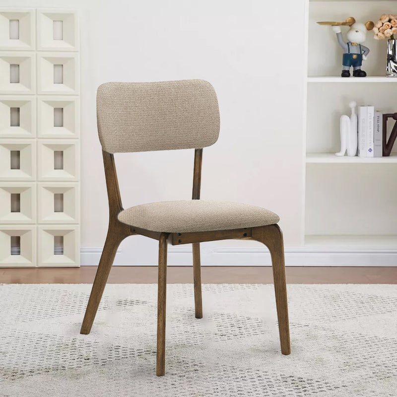 SILLA DE COMEDOR EN TELA BEIGE Y PATAS ACABADO DE MADERA