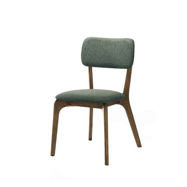 SILLA DE COMEDOR EN TELA VERDE Y ACABADO DE MADERA