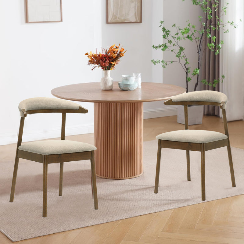 SILLA DE COMEDOR EN TELA BEIGE Y ACABADO MADERA
