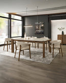 SILLA DE COMEDOR EN TELA BEIGE Y PATAS ACABADO DE MADERA