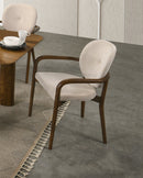 SILLA DE COMEDOR EN TELA BEIGE Y ACABADO DE MADERA