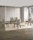 SILLA DE COMEDOR EN TELA TEXTURIZADA MARRON GRIS Y ACABADO DE MADERA