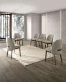 SILLA DE COMEDOR EN TELA TEXTURIZADA MARRON GRIS Y ACABADO DE MADERA