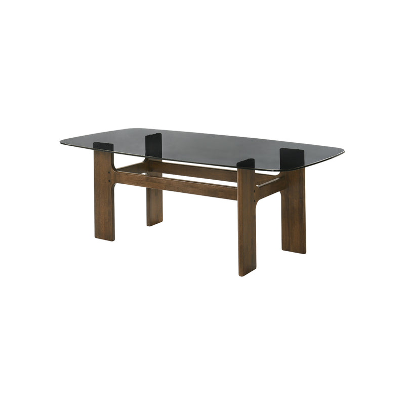 MESA DE COMEDOR CON TOPE DE VIDRIO Y PATAS ACABADO DE MADERA