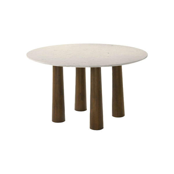 MESA DE COMEDOR CON TOPE DE CERAMICA BLANCA Y ACABADO DE  MADERA