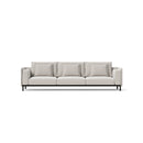 SOFA ESTACIONARIO DE 3 ASIENTOS EN TELA BEIGE Y PATAS MARRONES