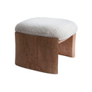 OTTOMAN EN TELA BEIGE Y ACABADO DE MADERA MARRON