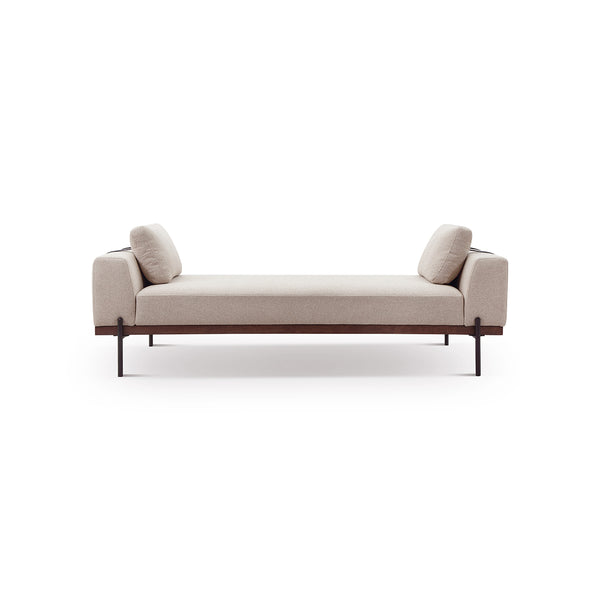 DAYBED EN TELA MARRON CLARO Y PATAS MARRONES