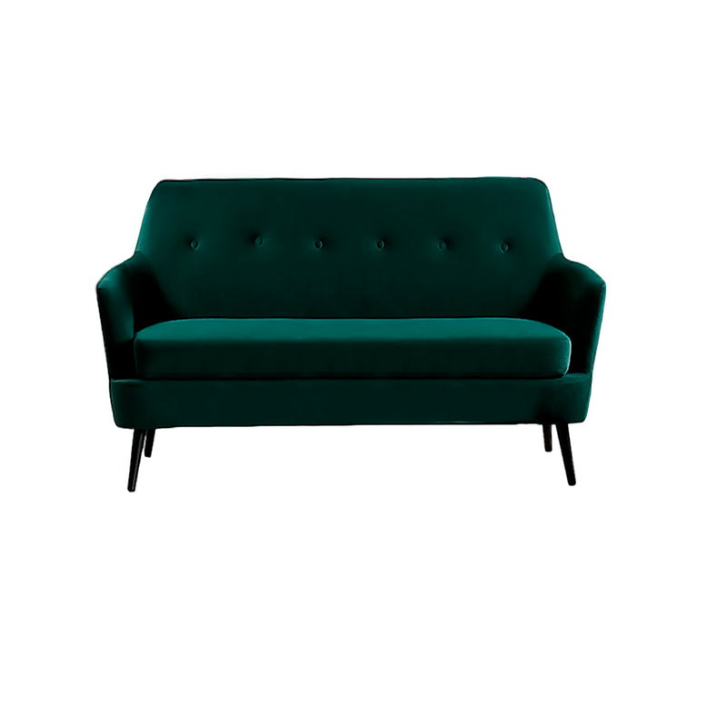 SOFA ESTACIONARIO DE DOS ASIENTOS EN TELA VERDE Y PATAS NEGRAS
