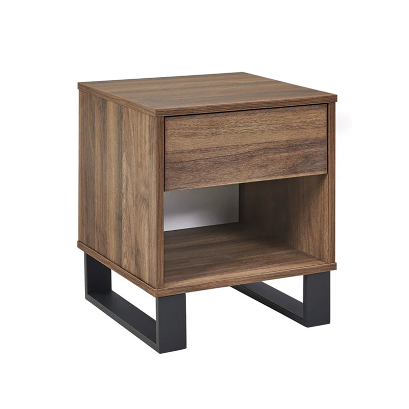 MESA DE NOCHE MARRON Y PATAS NEGRAS