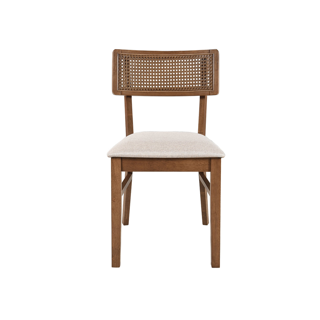8 SILLAS DE COMEDOR EN TELA BEIGE ACABADO DE MADERA - Ilumel Outlet