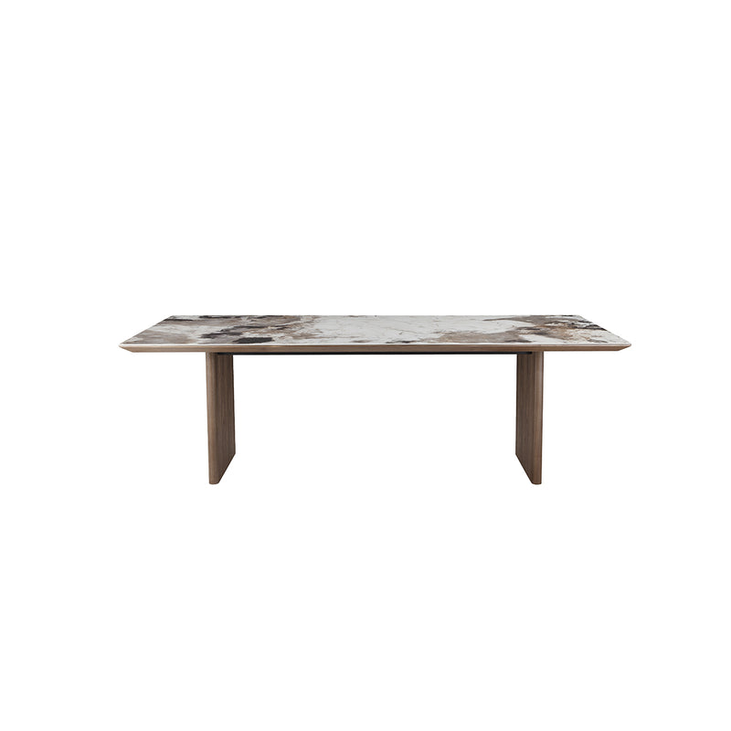 MESA DE COMEDOR DE CERAMICA Y BASE ACABADO EN MADERA