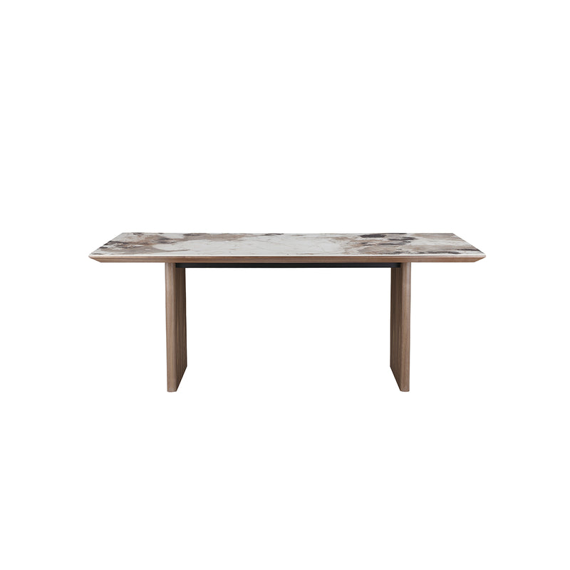 MESA DE COMEDOR DE CERAMICA Y BASE ACABADO EN MADERA