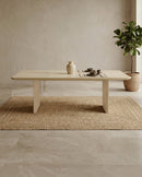 MESA DE COMEDOR TOPE DE DE VIDRIO CREMA Y BASE MDF ESTILO MARMOL